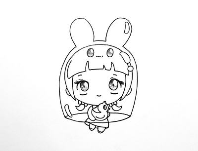 Day 047-365 Ghost Bunny Friend 365project bunny cute ghost illustration ink kawaii