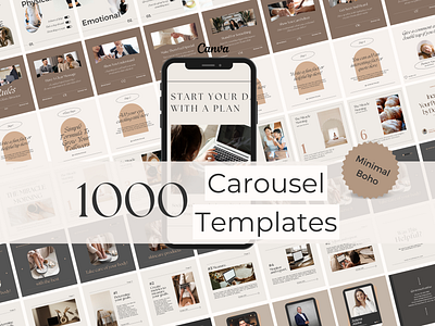 1000 Instagram Carousel Template BUNDLE - Minimal Boho Canva design canva