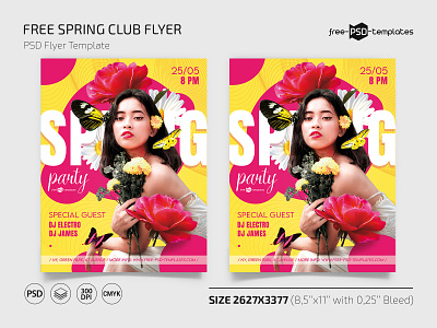 Free Spring Club Flyer club event events flyer free freebie photoshop pink print printed psd spring template templates yellow