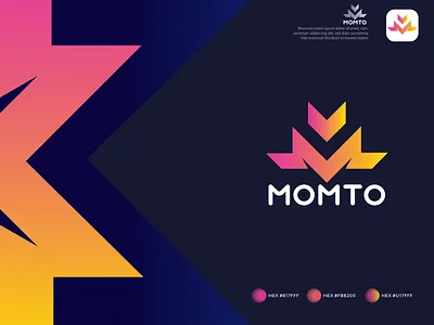Momto App & Logo Branding 2d logo 3d logo abstract logo app logo blockchain branding calligraphy flat logo gradient icon lettermark logo design logotipo logotype m icon m logo m symbol symbol tech logo typography