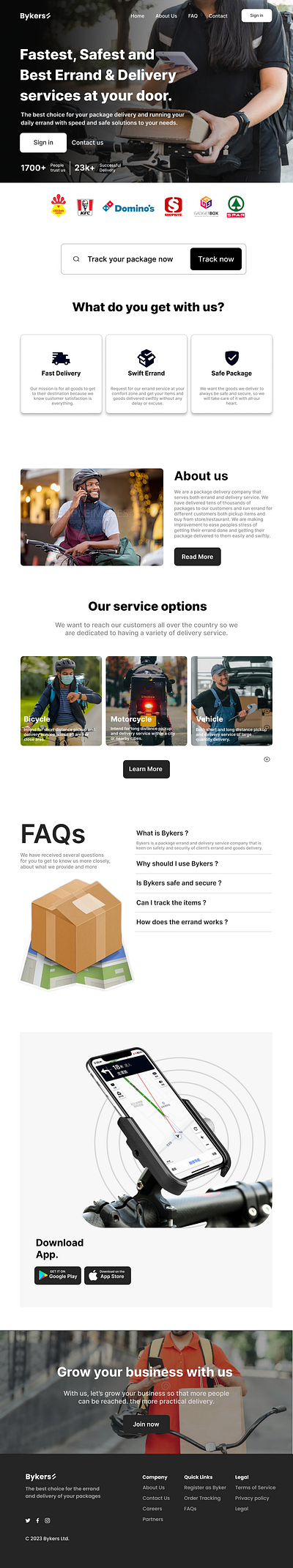 Bykers - Errand & Delivery App Website Design app design delivery app figma landing page website