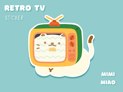 "Retro TV" Cat Hat Sticker cat cat hat design illustration retro tv sticker
