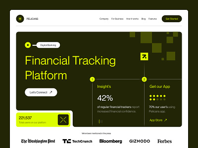 Pelicans - Financial Tracking Platform bank bold clean design finance fintech interface landing ui ux web web design