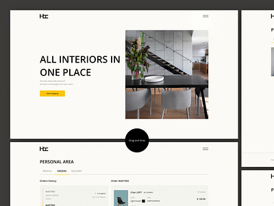 Furniture store personal account animation cart delivery design furniture store orders payment method personal area profile settings tabs ui user profile users ux