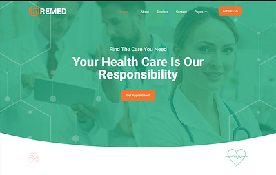 REMED Medical Elementor Template Kit amazing design appointment design design idea doctor doctor website first ad graphic design health care hospital landing page medical medical services medical website professional design ui unique design ux website website design