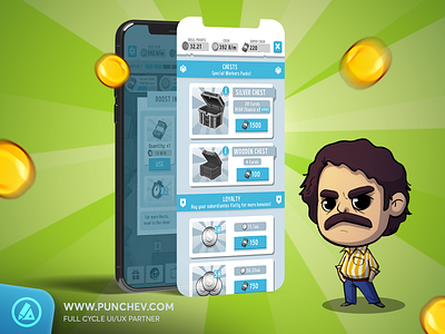 Narcos Idle Cartel - Game UX Design branding design gui gux icons illustration interface logo punchev ui userexperience ux