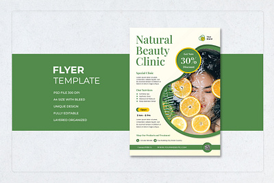 Natural Beauty Clinic Green Yellow Flyer design natural post professional promotion