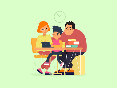 Learn together branding character color design education flat illustration illustrator mother ui vector