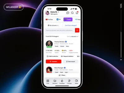 LabelUP: Search Influencers account app design app designer application blogger colorful dashboard digital product finance fintech influencer interface marketing marketplace mobile platform platform ui social network web app web design
