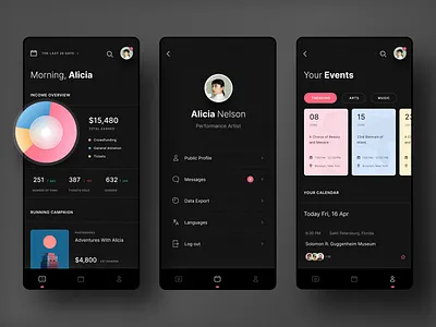 Artist Fundraising Dashboard app clean dark version dashboard fundraising management minimal ui ui ux