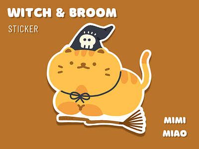 " Witch & Broom " Cat Hat Sticker broom cat cat hat design illustration sticker witch hat