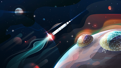 Spaceship 2d art animation branding design drawing flat illustration motion graphics rocket space ui vector