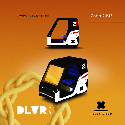 Electric Vehicle - hover X pod - DLVR branding design graphic design illustration