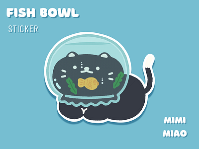 " Fish Bowl " Cat Hat Sticker cat cat hat design fish bowl illustration sticker