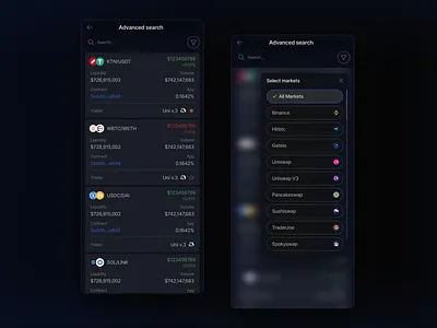 Advanced search crypto product design search trading uxui