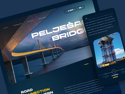 Pelješac bridge - landing page bridge construction croatia dark theme landing page one pager ui web design