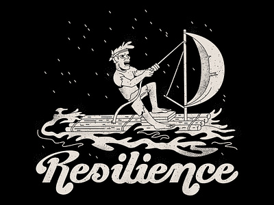Resilience (illus) at sea design doodle drawing graphic design illustration lettering raft resilience struggles texture typography vector