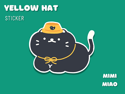 " Yellow Hat " Cat Hat Sticker cat cat hat design illustration sticker yellow hat