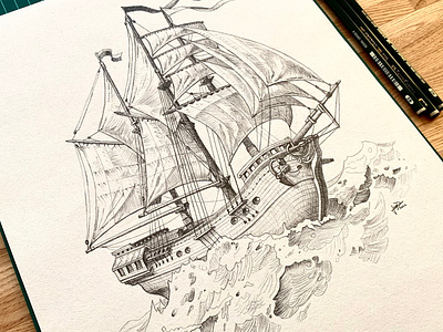 Pirate Ship drawing illustrator pirate ship sketch sketching traditional drawing