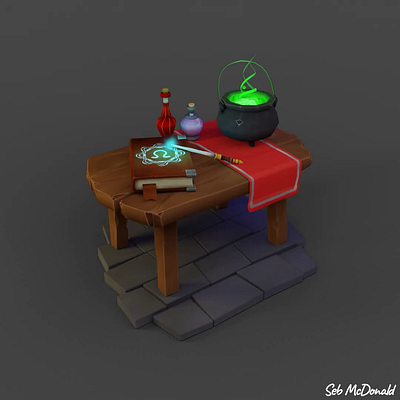 001 Wizards Table 3d blender cauldron game art low poly potion sebmcd south wales wales wand wizard wizards table