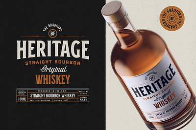 Heritage Whiskey label design font font family industrial label logo script serif typography vintage whiskey