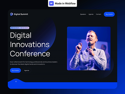 Conference Event Website with CMS-based agenda | Dark&Light animation branding cards clean conference dark darkmode design desktop event fintech landing light lightmode scroll slides template ui ux webflow