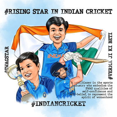 Women Indian Cricket | Shafali Verma | Caricature | Pixalane actor art branding caricature cricket design graphic design illustration logo ui vector