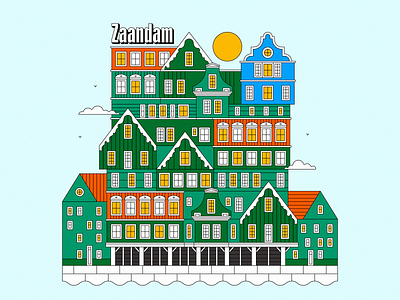 Zaandam Illustration architecture armenian illustrator buildings design graphicdesign illustration lineart nederland travel travel illustration travelling vector vector illustration vector world vectorart visual design zaandam zaandam illustration