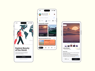 Travel App UI Design android appdesign branding figma illustration ios lake minimal mobile app mountain tour travel travelapp trip ui uidesign uiux visual design webdesign world tour