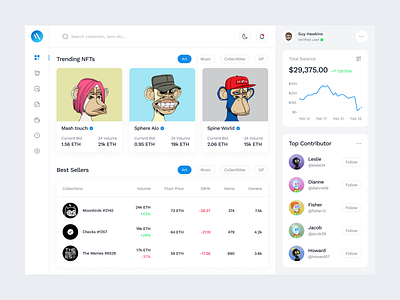 NFT Dashboard admin panel analytics creative crypto dashboard data finance fintech illustration management nft saas service software stake stats trending ui design uiux ux