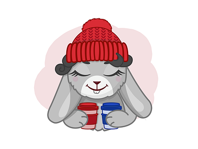 Winter Bunny illustration bunny card character illustration children illustration christmas coffee digital art flat design illustration rabbit red hat stickers telegram vector winter дитяча ілюстрація ілюстрація