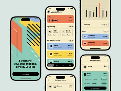 Subscription Management App app branding design fireart graphic design mobile app subscription management app subscription mobile app typography ui ux