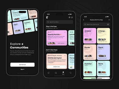 Explore Communities App application chat communities community concept explore graphic design group group chat interface messenger mobile mobile app pastel room space trend typography ui ui design