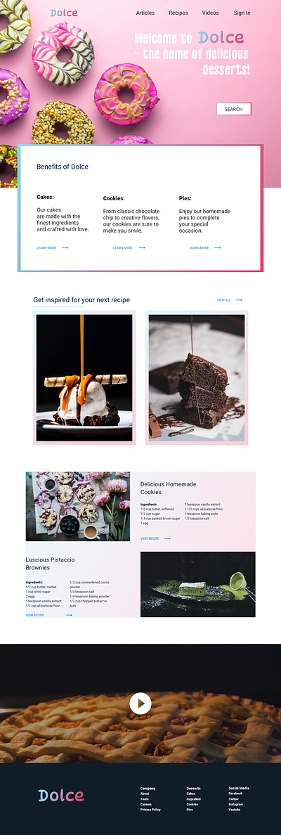 Dessert Recipes Cooking Website branding design graphic design landing page ui ux web