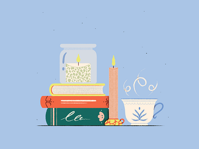 September Prompt / No.29 - Book book book worm candle digital illustration flat illustration prompt reading still life tea