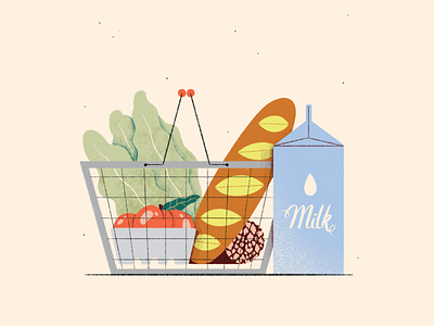 September Prompt / No.30 - Market apples bread cart digital illustration flat food food illustration illustration ingredients lettuce market milk prompt shopping cart