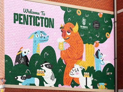 Welcome to Penticton Brewery Mural badgers beer branding brewery british columbia goat illustration mural mural design muralist ogopogo peaches saskwatch turtle vector