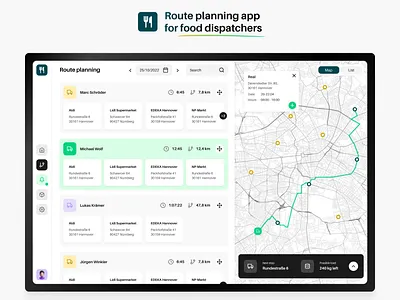 Route planning app for food dispatchers app maps ui ux