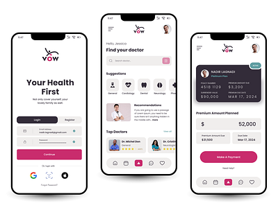 VOW - Medical & Insurance Super-App 🩺 account app branding design doctor graphic design insurance medical minimalist super app ui ux