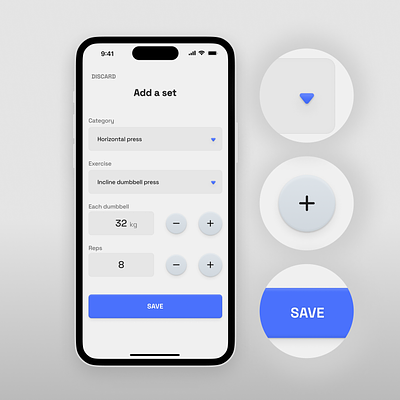 Some work on buttons for a workout log app mobile