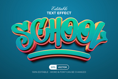 School 3d Text Effect Style 3d alphabet curved design editable effect font lettering modern style text type typeface typography vector word