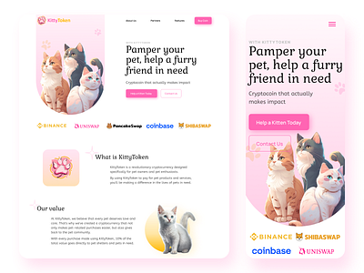KittyToken - Cryptocoin Landing page animals blockchain cats charity coin concept crypto cryptoart cryptocoin cryptocurrency landing page modern nft pets petstore shelters ui ux web design