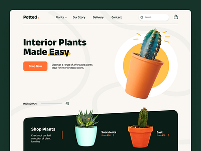 Potted - Website for Plant E-commerce Store branding business decoration design ecommerce flowers front page homepage interior landing layout plant potted potted plant selling store ui ux web design website