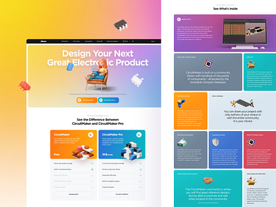 CircuitMaker Website Concept 3d advantages cartoon chip circuit circuit board colorful features homepage illustration mesh mesh gradient pcb pcb design pricing ui ux