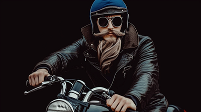 Black biker bearded biker creation design illustration logo motorcycle