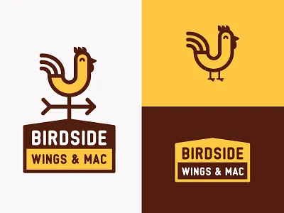 Birdside Wings & Mac - Logo badge barn bbq bird branding chicken early morning farm food food cart fried chicken line logo logo logo design mac cheese noodle rooster sunny day weathervane