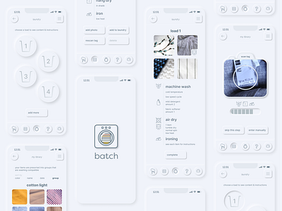 Neomorphism & Laundry app app icon branding camera design system drop shadow fabric iconography laundry light mobile monochrome neomorphism neutral scan sorting ui ux washing washing machine