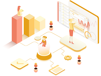 productivity illustration bar graph isometric isometric illustration line graph orange productivity illustration stats