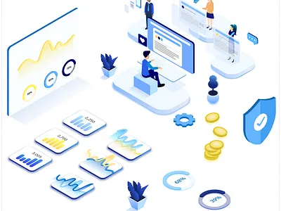stats illustration bar graph blue communication iso isometric isometric illustration line graph percentage security settings statistics stats stats illustration yellow