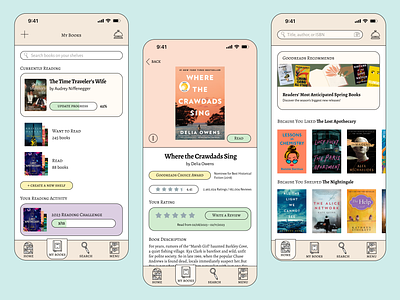 Social Media for Book Lovers app book branding catalog community flat iconography information library muted outline pastel reading shelf social media stroke ui ux virtual